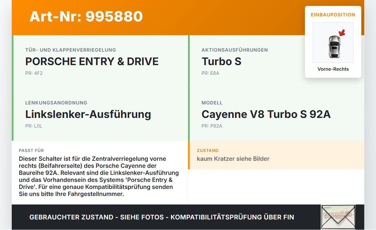 Porsche Cayenne 92A Turbo S Schalter für Zentralverriegelung Vorne Rechts Porsche Cayenne 92A Turbo S 20.06.2014... Vorschau 3