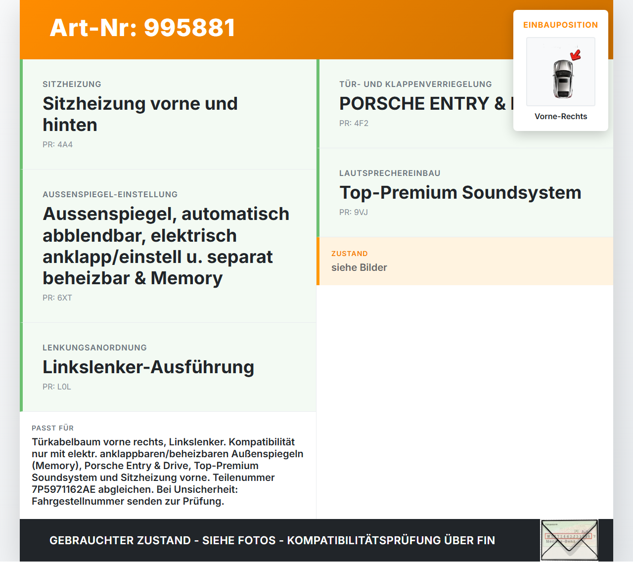 Porsche Cayenne 92A Turbo S Kabelbaum Türkabelbaum für Tür Vorne Rechts Porsche Cayenne 92A Turbo S 20.06.2014... Vorschau 3