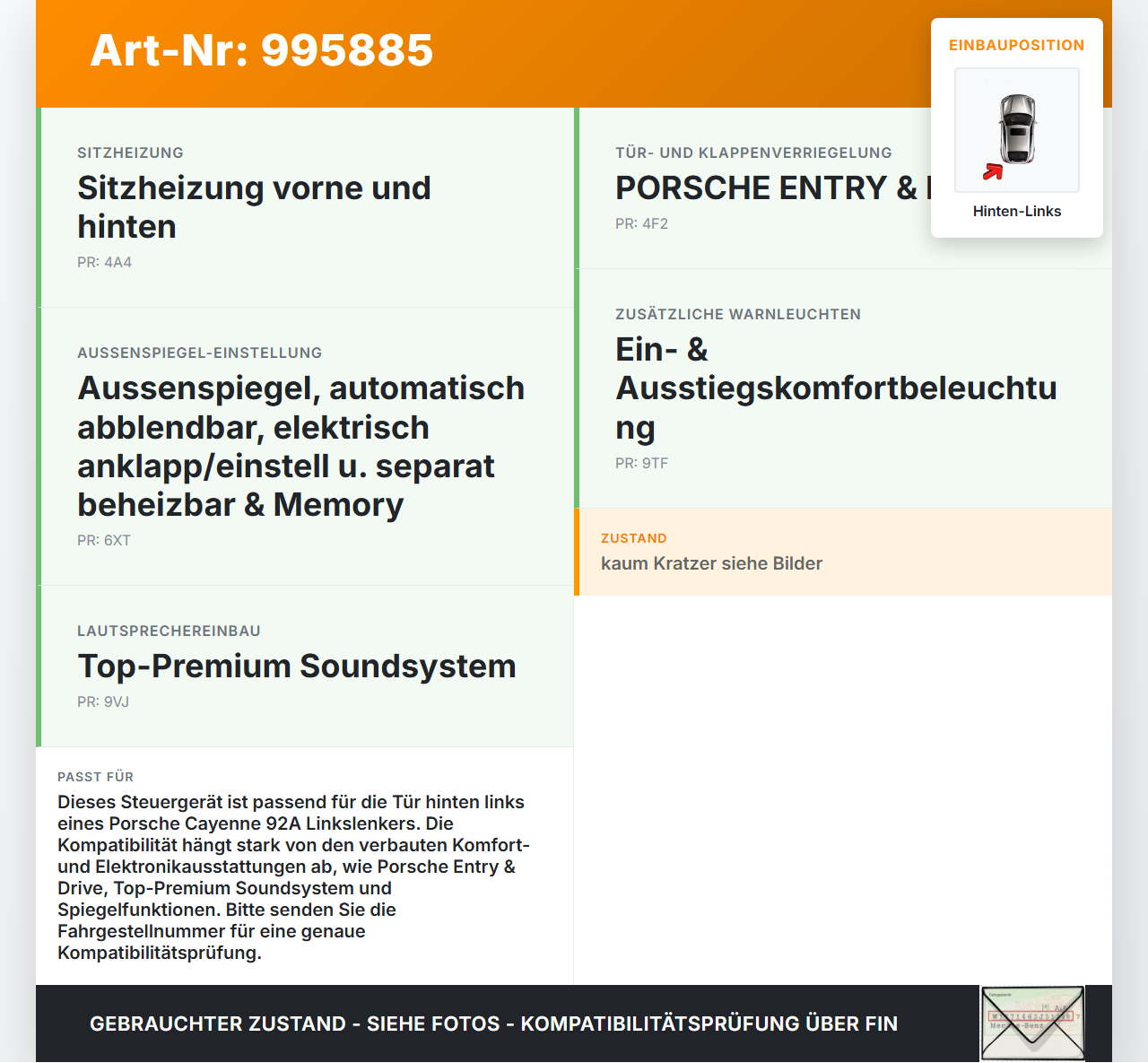 Porsche Cayenne 92A Turbo S SG Steuergerät Türsteuergerät für Tür Hinten Links Porsche Cayenne 92A Turbo S... Vorschau 3