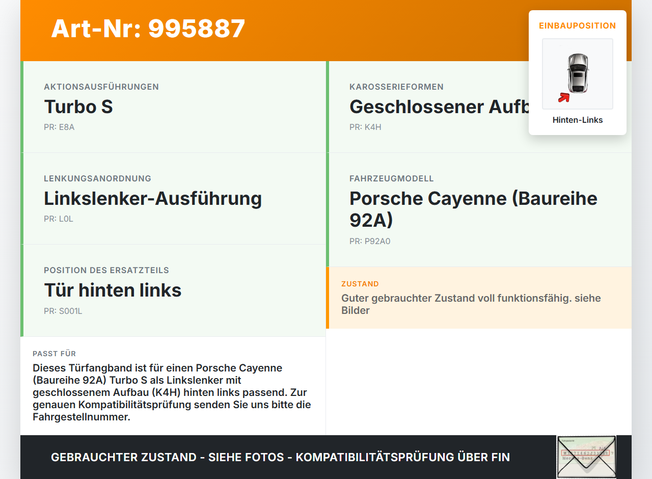 Porsche Cayenne 92A Turbo S Türfangband Türbremse Türstopper Hinten Links Porsche Cayenne 92A Turbo S 20.06.2014... Vorschau 3