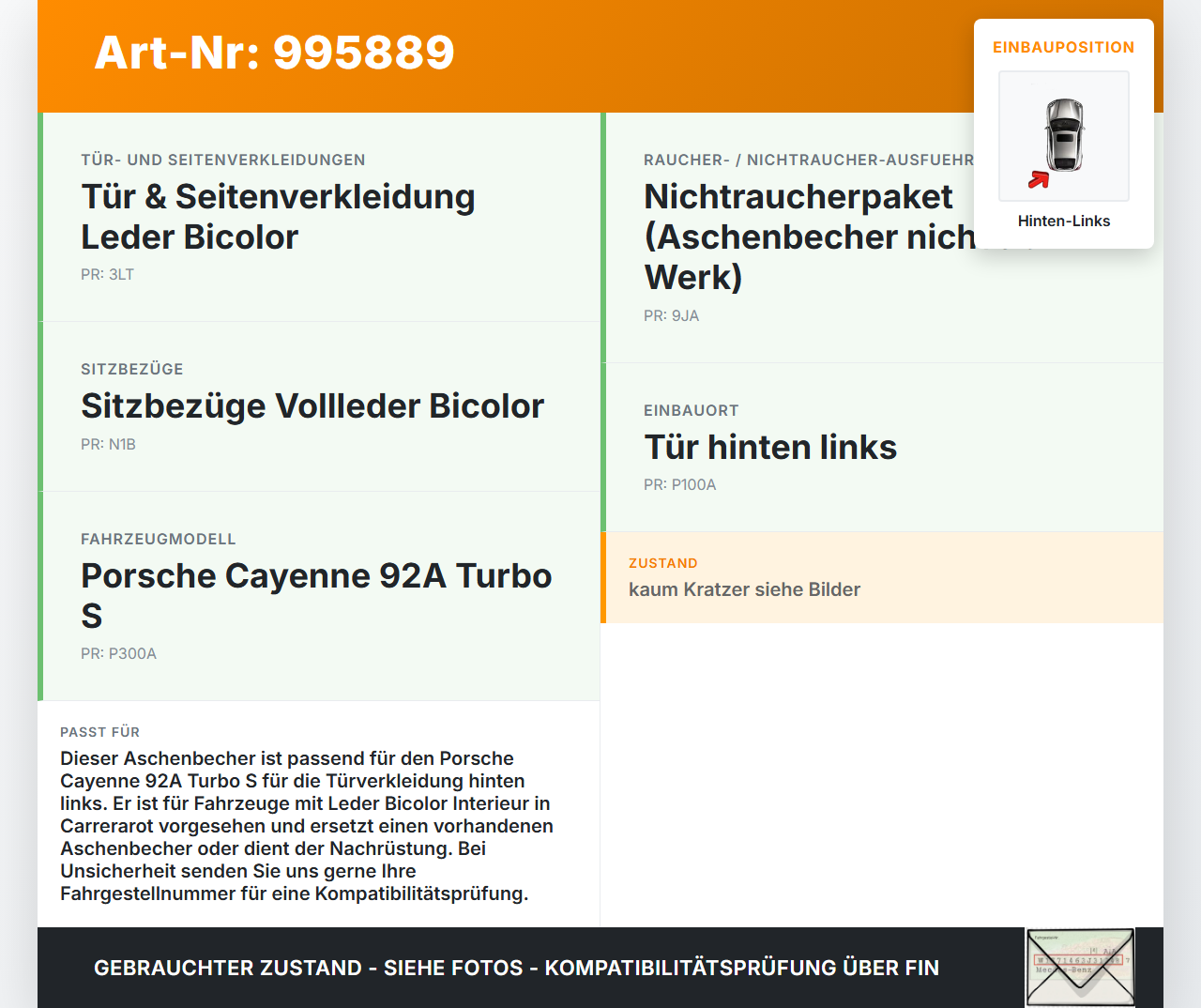 Porsche Cayenne 92A Turbo S Aschenbecher Ascher für Türverkleidung Carrerarot Leder Hinten Links Porsche Cayenne... Vorschau 3