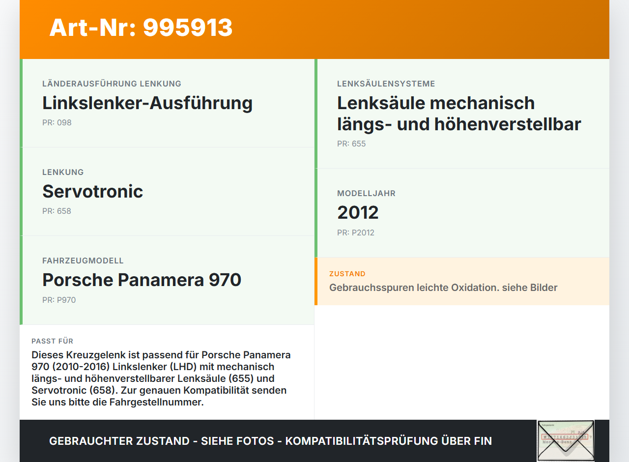 Porsche Panamera 970 10-16 Kreuzgelenk Gelenk für Lenksäule Lenkungsteil Porsche Panamera 970 10-16 19.08.2011... Vorschau 3