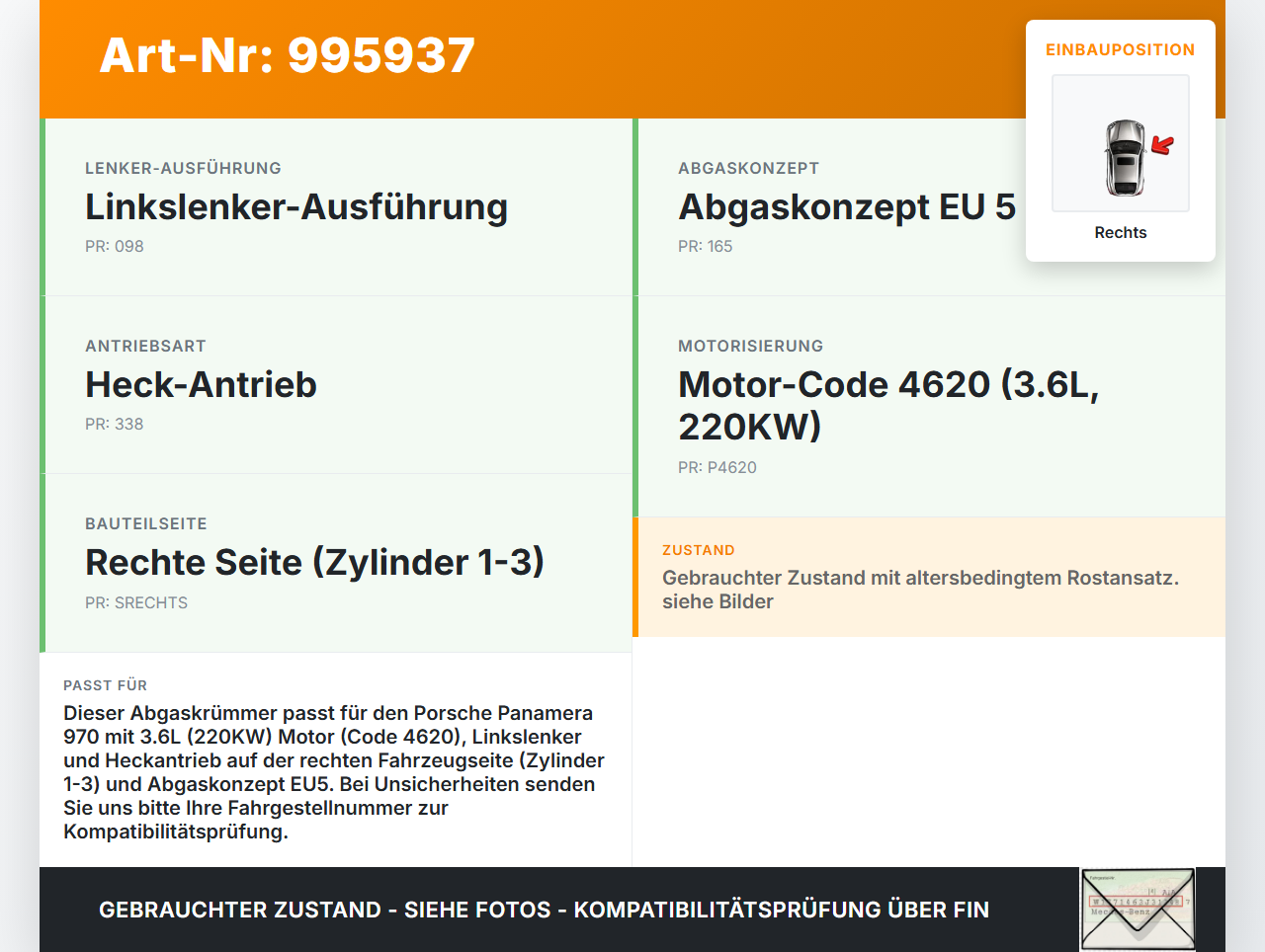 Porsche Panamera 970 10-16 3,6 220KW 46.20 Abgaskrümmer Auspuffkrümmer Krümmer Rechts 1-3 Porsche Panamera 970... Vorschau 3