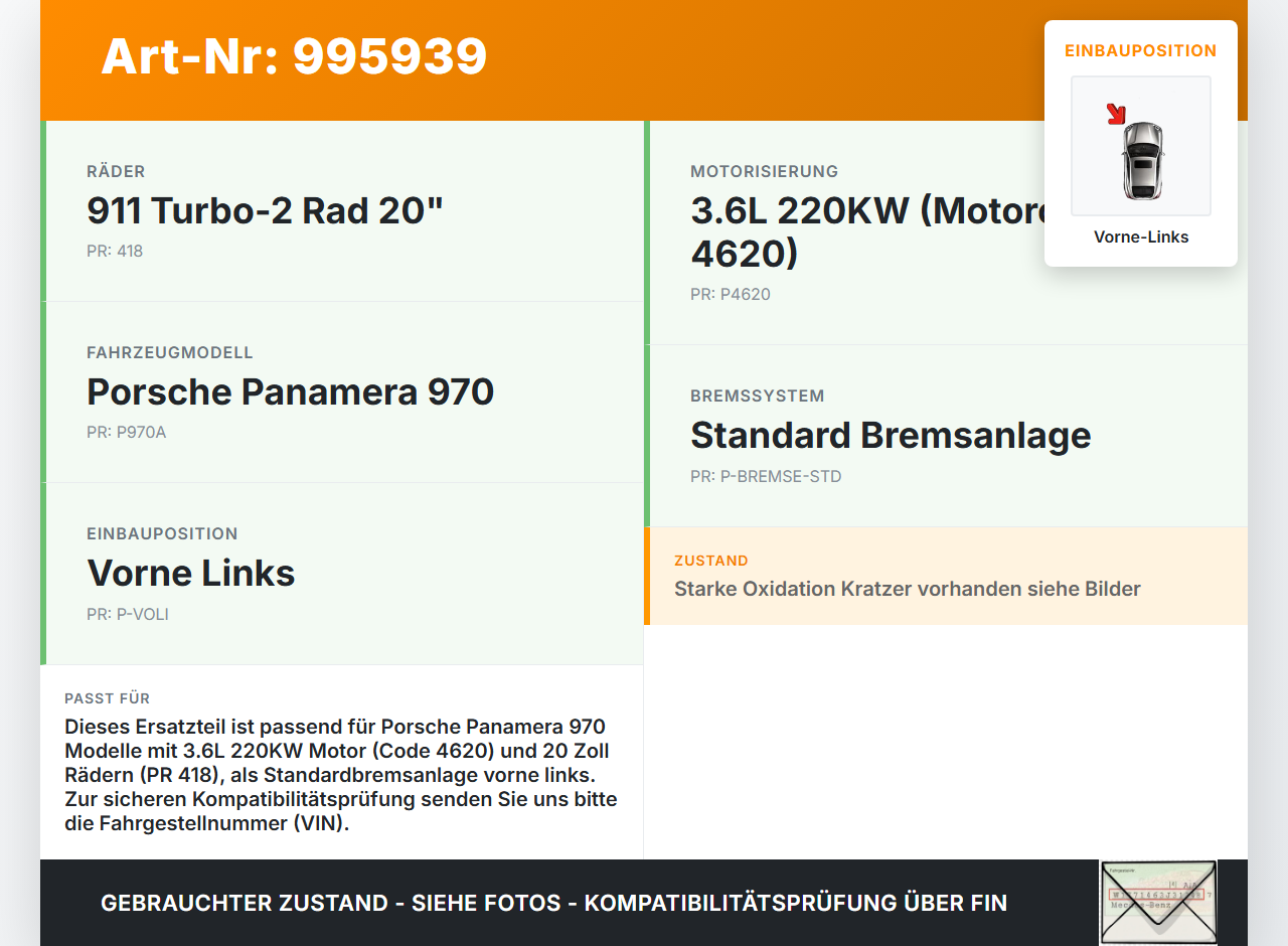 Porsche Panamera 970 10-16 3,6 220KW Bremssattel Bremszange Vorne Links Porsche Panamera 970 10-16 19.08.2011... Vorschau 3