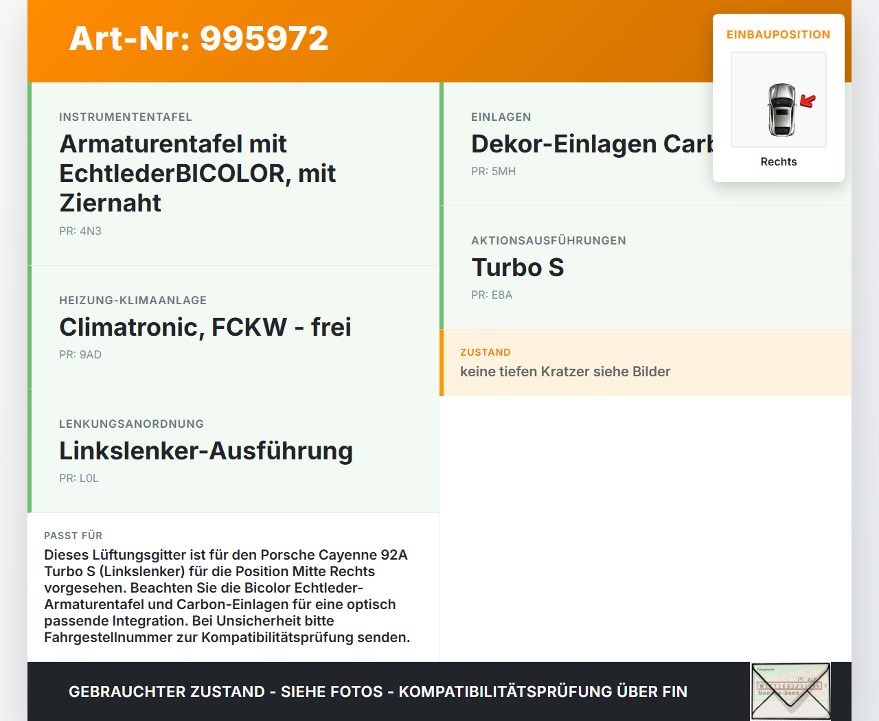 Porsche Cayenne 92A Turbo S Luftdusche Luftdüse Lüftungsgitter Ausströmer Mitte Rechts Porsche Cayenne 92A Turbo S... Vorschau 3
