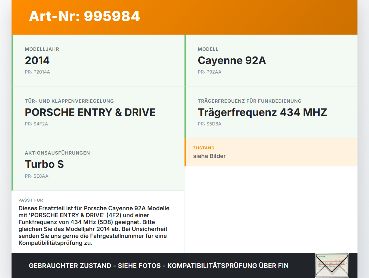Porsche Cayenne 92A Turbo S Antenne Keyless Empfänger Porsche Cayenne 92A Turbo S 20.06.2014 7PP962132A... Vorschau 3