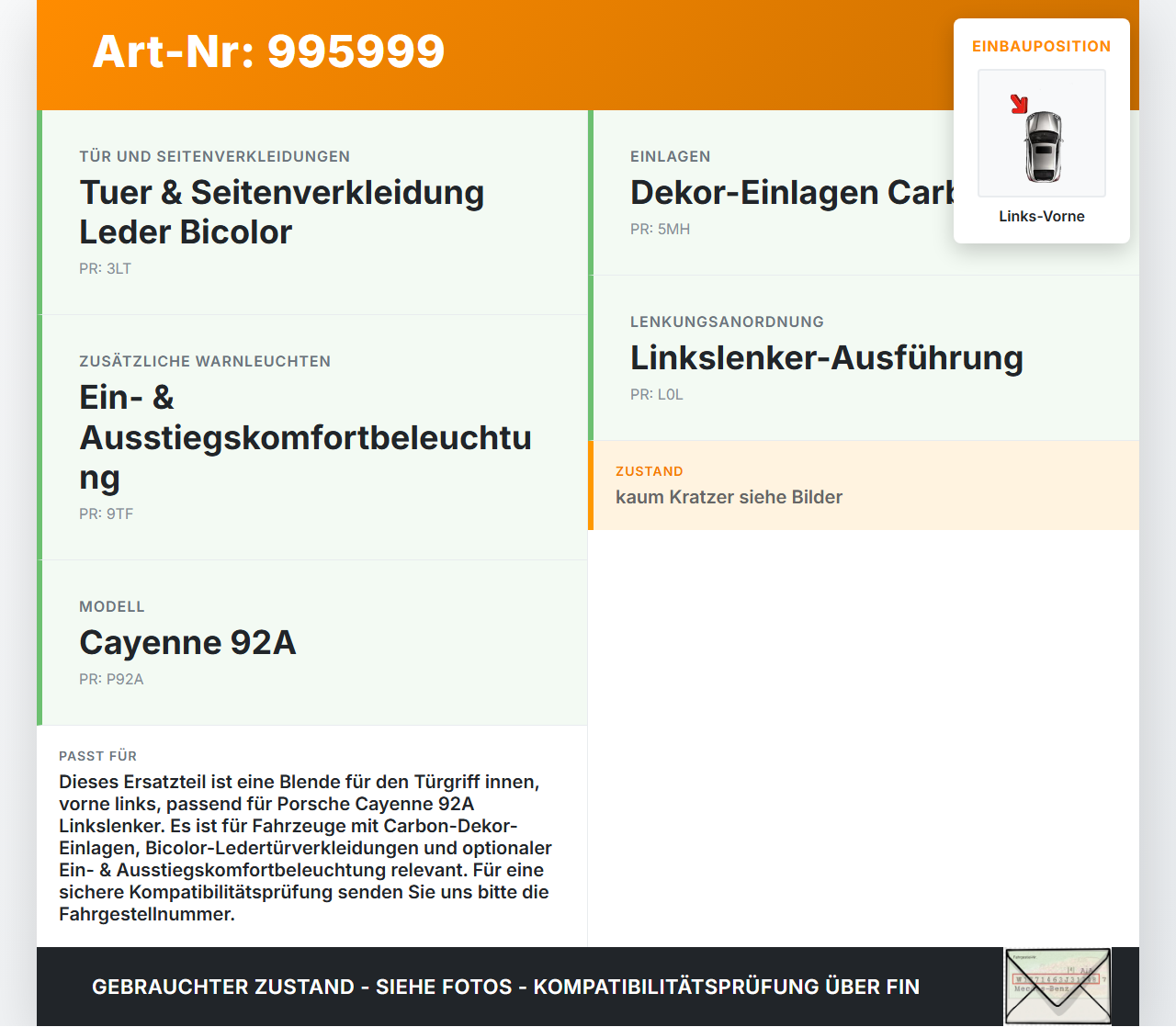 Porsche Cayenne 92A Turbo S Blende für Türgriff Griff Griffmuschel Innen Links Vorne Porsche Cayenne 92A Turbo S... Vorschau 3