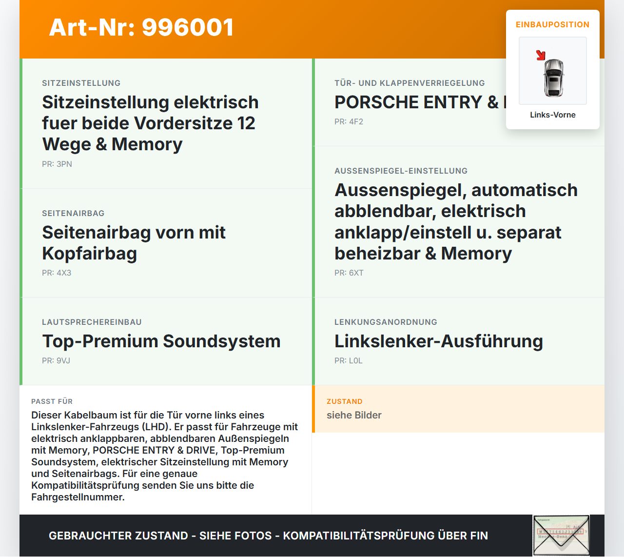 Porsche Cayenne 92A Turbo S Kabelbaum Tür und Fensterheber Links Vorne Porsche Cayenne 92A Turbo S 20.06.2014... Vorschau 3