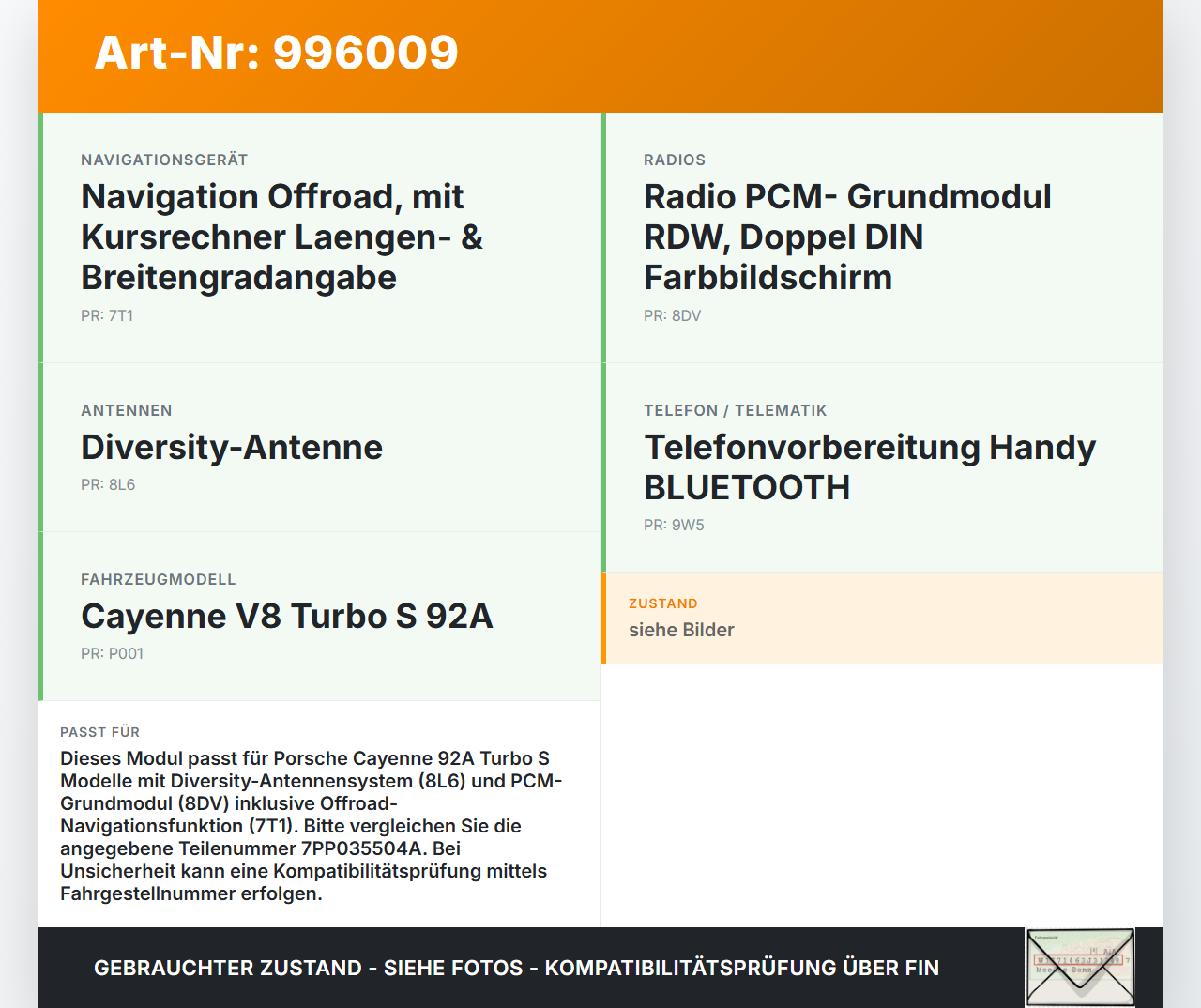 Porsche Cayenne 92A Turbo S GPS Antenne Antennenverstärker Modul Porsche Cayenne 92A Turbo S 20.06.2014 7PP035504... Vorschau 3