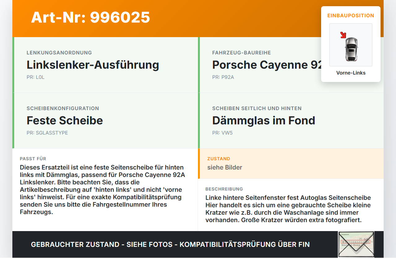 Porsche Cayenne 92A Turbo S Seitenscheibe Feste Scheibe Tür Vorne Links Porsche Cayenne 92A Turbo S 20.06.2014... Vorschau 3