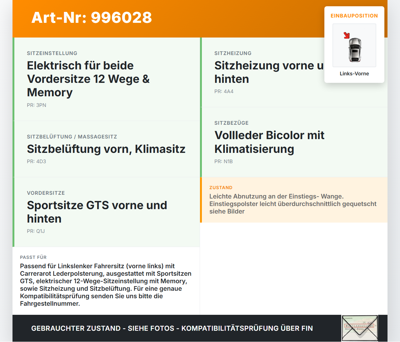 Porsche Cayenne 92A Turbo S Sitzbezug Sitzpolster für Fahrersitz Sitz Carrerarot Leder Links Vorne Porsche Cayenne... Vorschau 3
