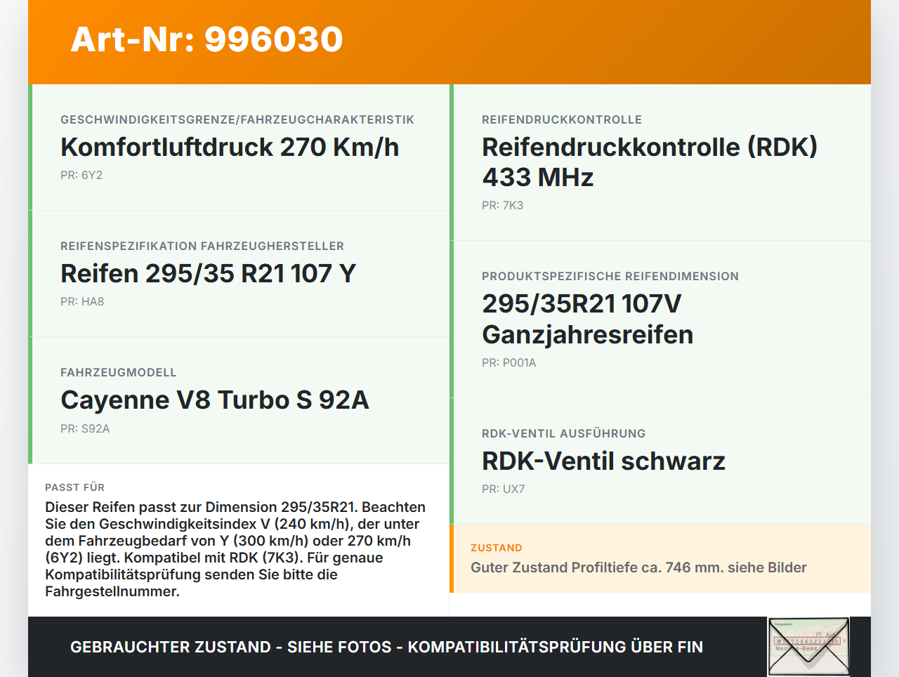 Porsche Cayenne 92A Turbo S 1x Reifen Ganzjahresreifen Michelin 295/35R21 107V 7.46mm Porsche Cayenne 92A Turbo S... Vorschau 3