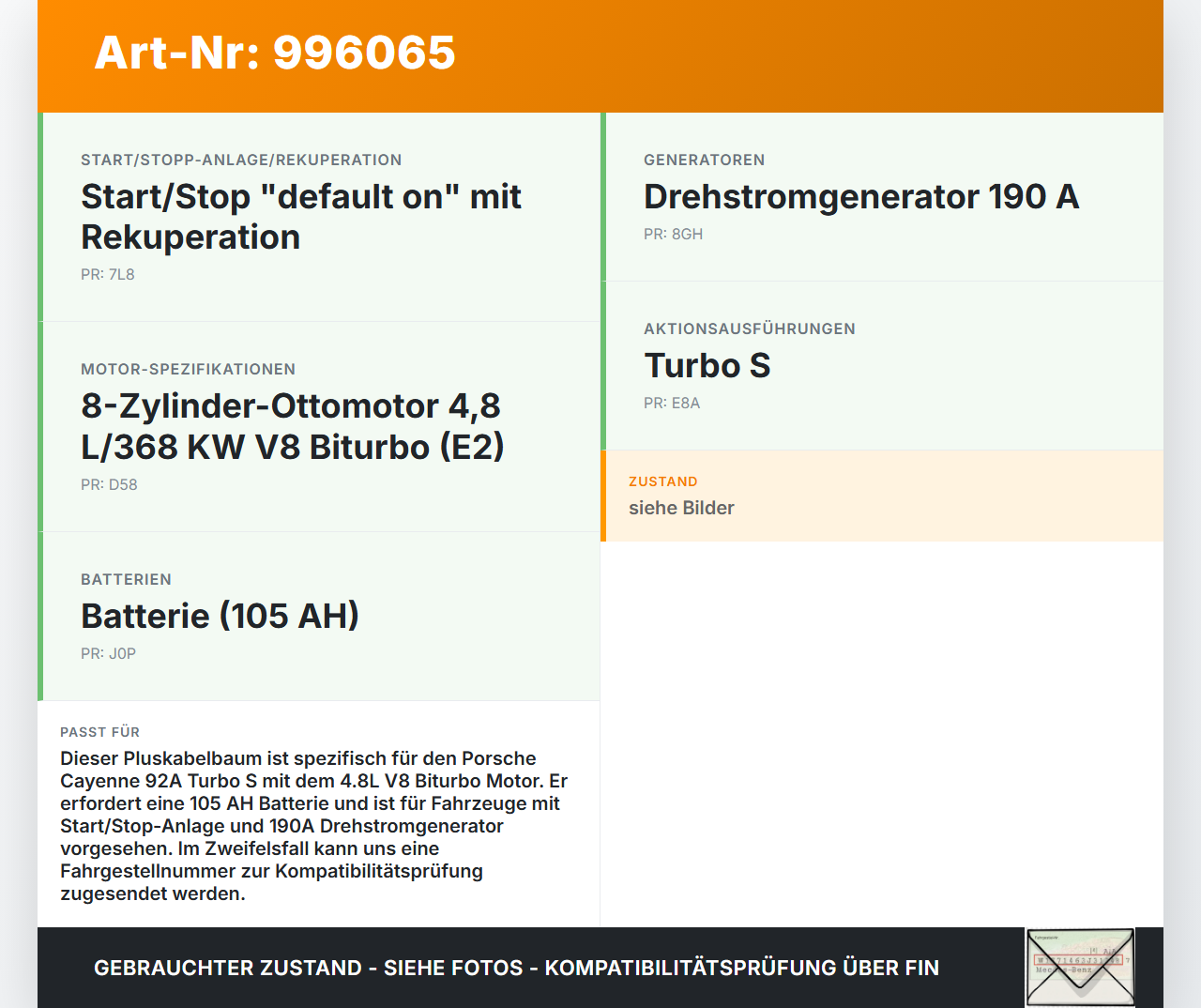 Porsche Cayenne 92A Turbo S Kabelbaum für Batterie Batteriekabel Pluskabel Porsche Cayenne 92A Turbo S 20.06.2014... Vorschau 3
