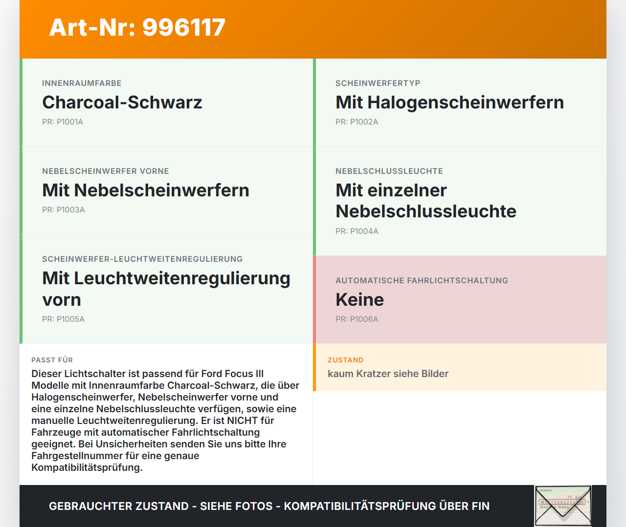 Ford Focus III 3 14-20 Lichtschalter Schalter Ford Focus III 3 14-20 28.04.2016 10103842 F1ET13A024AA gebraucht Vorschau 3