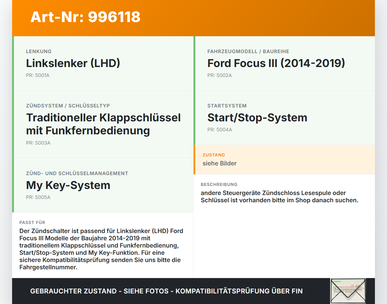 Ford Focus III 3 14-20 Zündschalter Ford Focus III 3 14-20 28.04.2016 3M5T-11572-AD gebraucht Vorschau 3