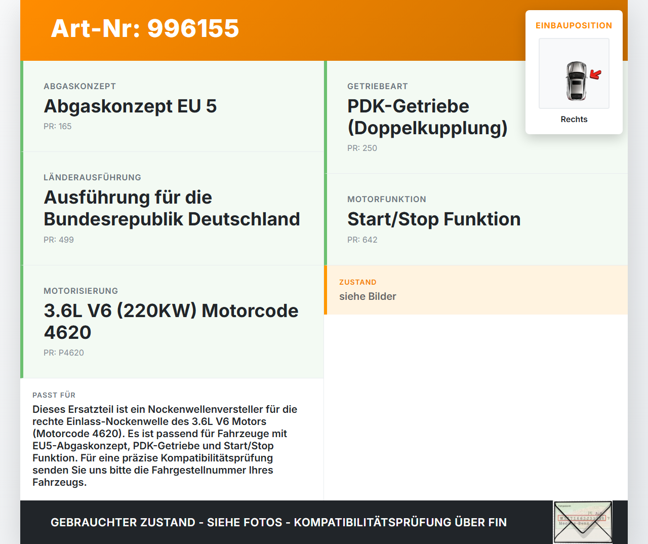 Porsche Panamera 970 10-16 3,6 220KW 46.20 Nockenwellenversteller Nockenwelle Rechts Einlass Porsche Panamera 970... Vorschau 3