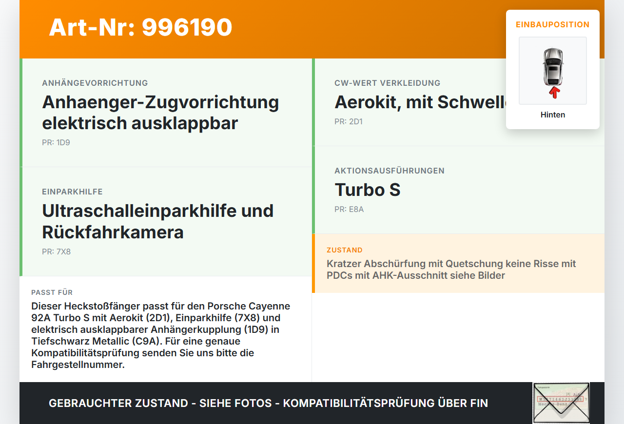 Porsche Cayenne 92A Turbo S Stoßstange Stoßfänger Heckstosstange Hinten 0Q / C9A Porsche Cayenne 92A Turbo S... Vorschau 3