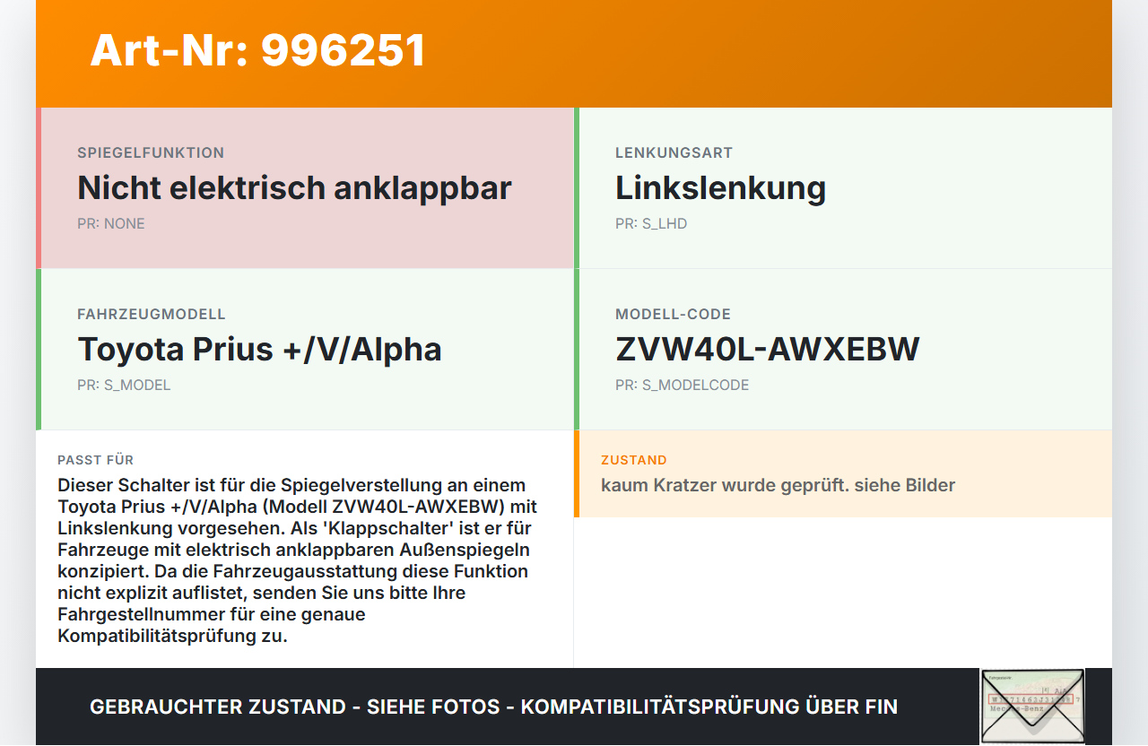Toyota Prius + Plus W40 Spiegelverstellung Aussenspiegel Schalter Klappschalter Toyota Prius + Plus W40 15.11.2015... Vorschau 3