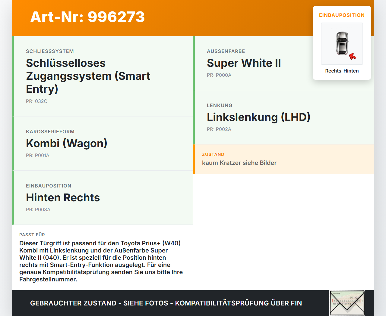 Toyota Prius + Plus W40 Kombi Türgriff Griff aussen Rechts Hinten 040 Toyota Prius + Plus W40 15.11.2015... Vorschau 3