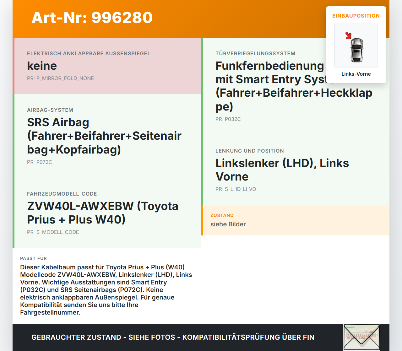 Toyota Prius + Plus W40 Kombi Kabelbaum Tür und Fensterheber Links Vorne Toyota Prius + Plus W40 15.11.2015 gebraucht Vorschau 3