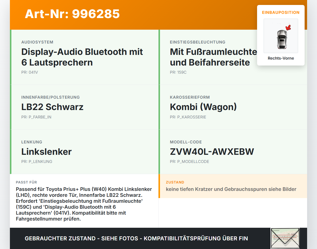 Toyota Prius + Plus W40 Kombi Türverkleidung Türpappe Rechts Vorne Toyota Prius + Plus W40 15.11.2015... Vorschau 3