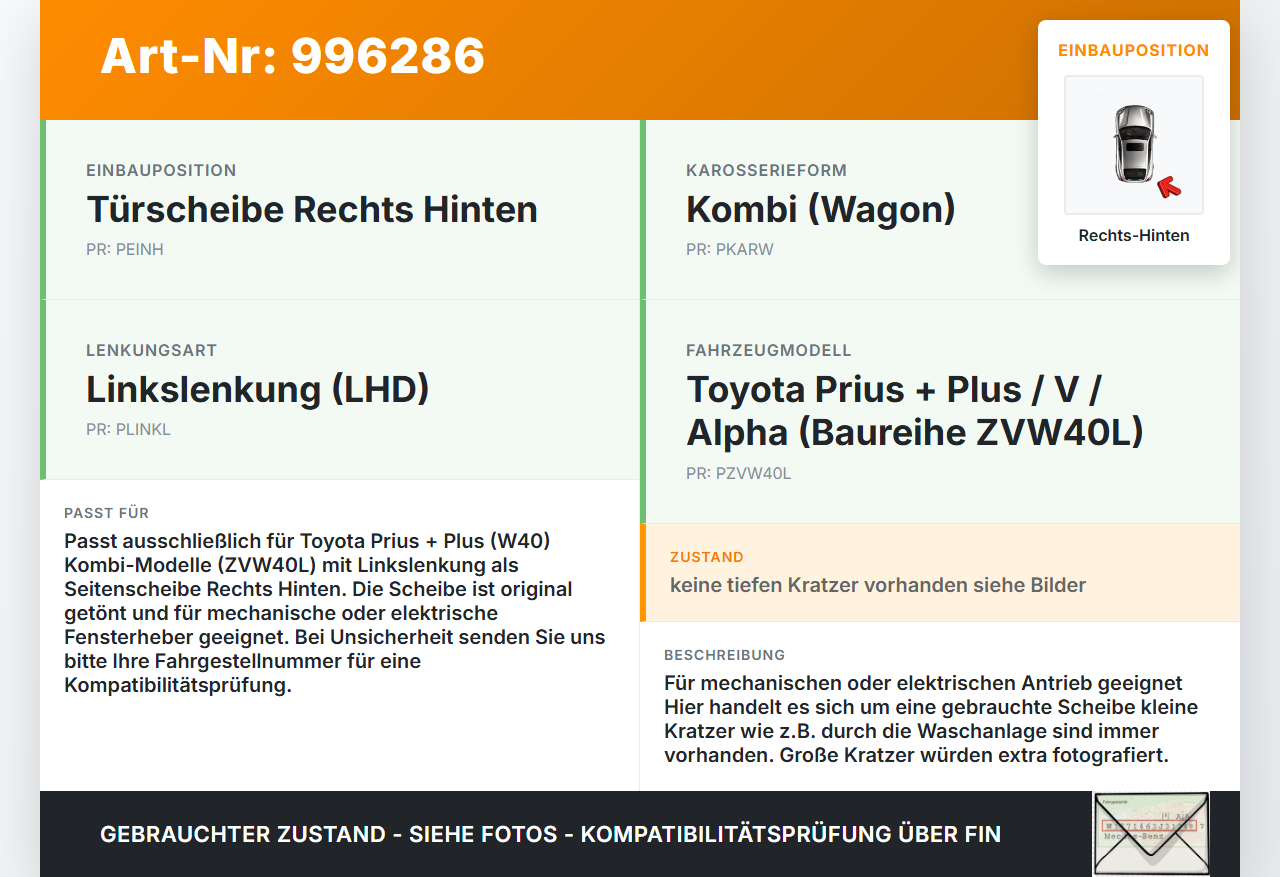 Toyota Prius + Plus W40 Kombi Seitenscheibe RHK Türscheibe Rechts Hinten Orig. getönt Toyota Prius + Plus W40... Vorschau 3