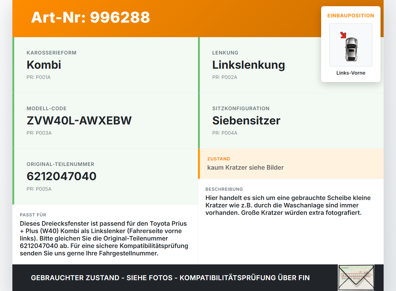 Toyota Prius + Plus W40 Kombi Seitenscheibe Dreieck Scheibe Türscheibe Links Vorne Toyota Prius + Plus W40... Vorschau 3
