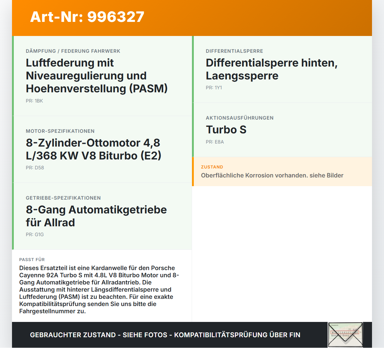 Porsche Cayenne 92A Turbo S 4,8 405KW 4WD Kardanwelle Porsche Cayenne 92A Turbo S 20.06.2014 7P5521102L... Vorschau 3