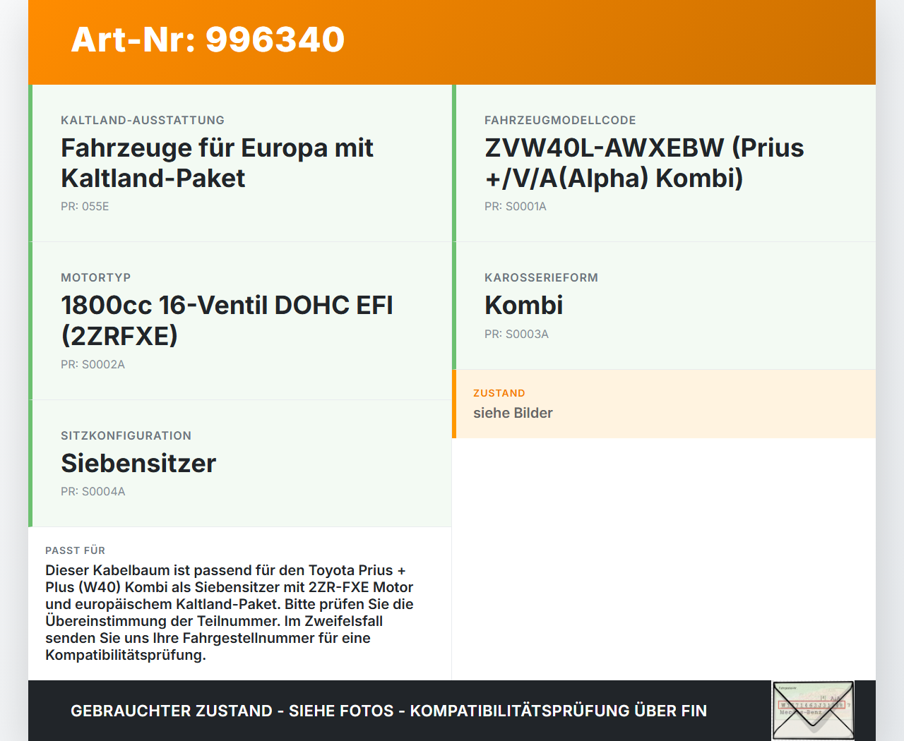 Toyota Prius + Plus W40 Kombi Kabelbaum für Batterie Toyota Prius + Plus W40 15.11.2015 8212347040 82123-47040D... Vorschau 3