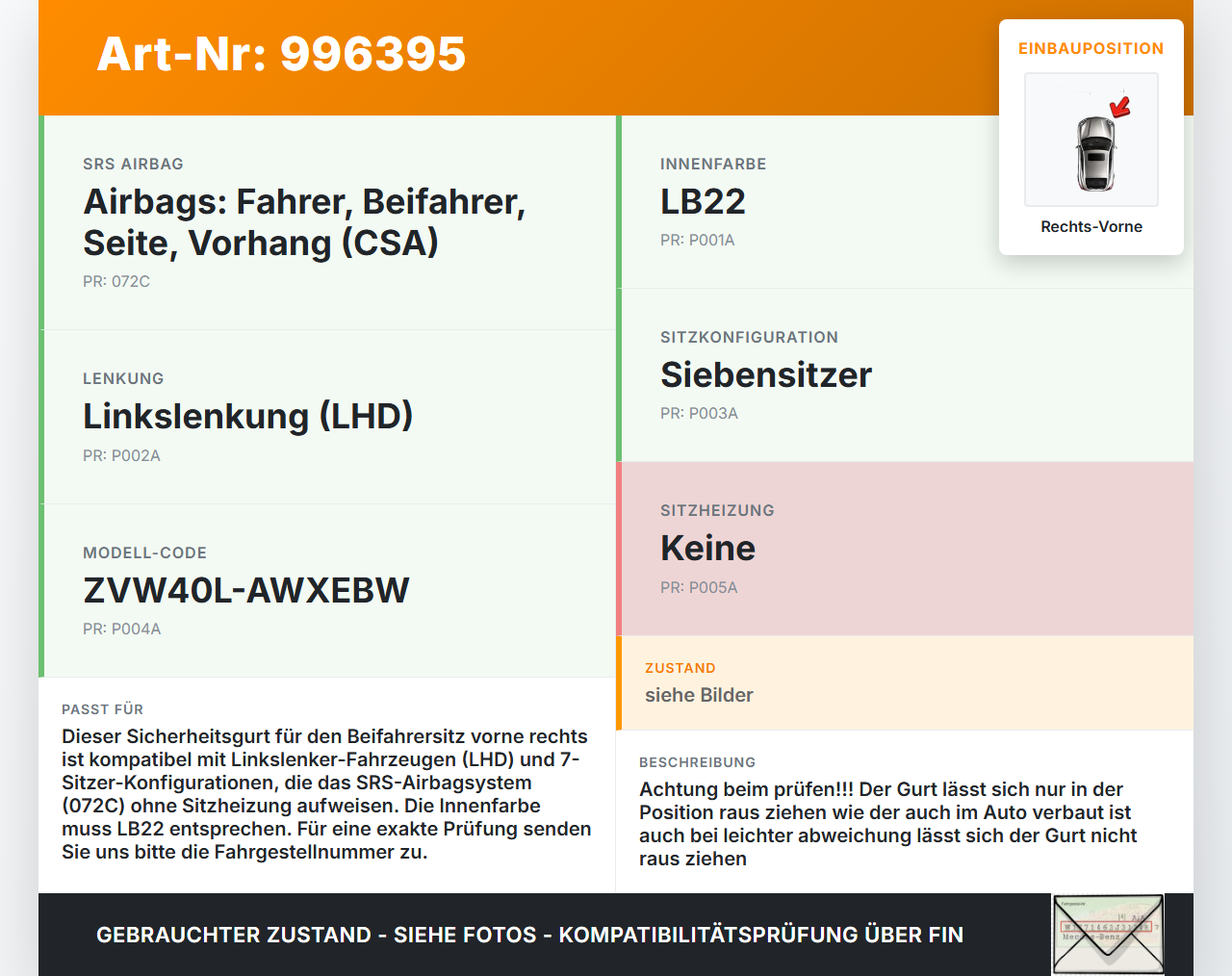 Toyota Prius + Plus W40 Kombi Gurt Sicherheitsgurt Gurtstraffer für Beifahrer Rechts Vorne Toyota Prius + Plus W40... Vorschau 3