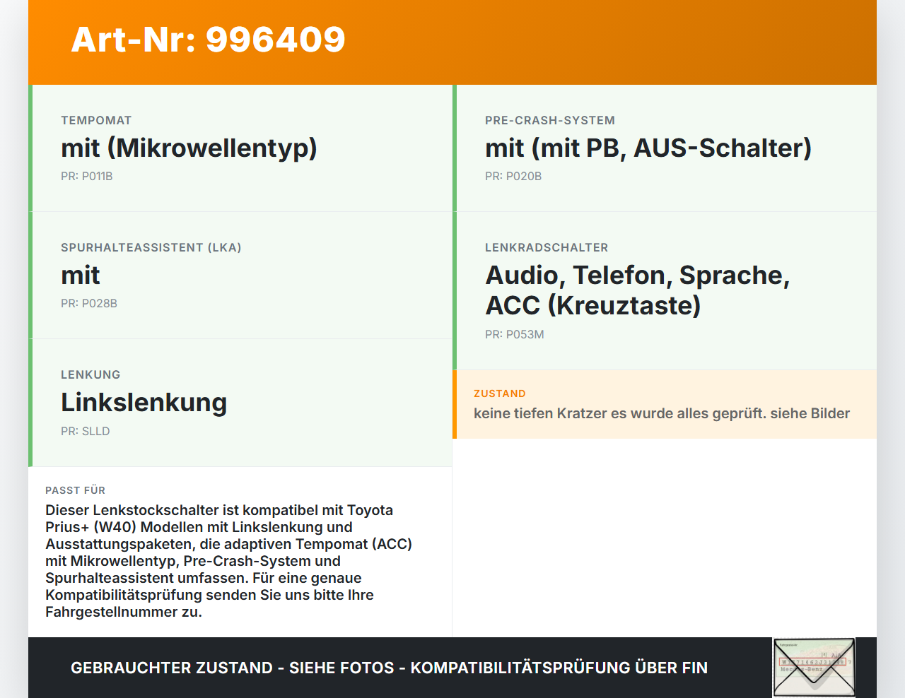 Toyota Prius + Plus W40 Lenkstockschalter für Tempomat Bedienung Toyota Prius + Plus W40 15.11.2015 gebraucht Vorschau 3