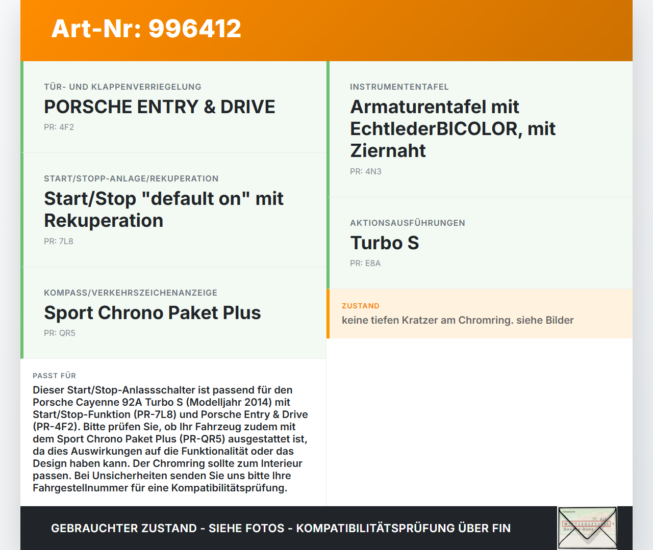 Porsche Cayenne 92A Turbo S Schalter Start Stop On Off Anlassschalter Porsche Cayenne 92A Turbo S 20.06.2014 gebraucht Vorschau 3