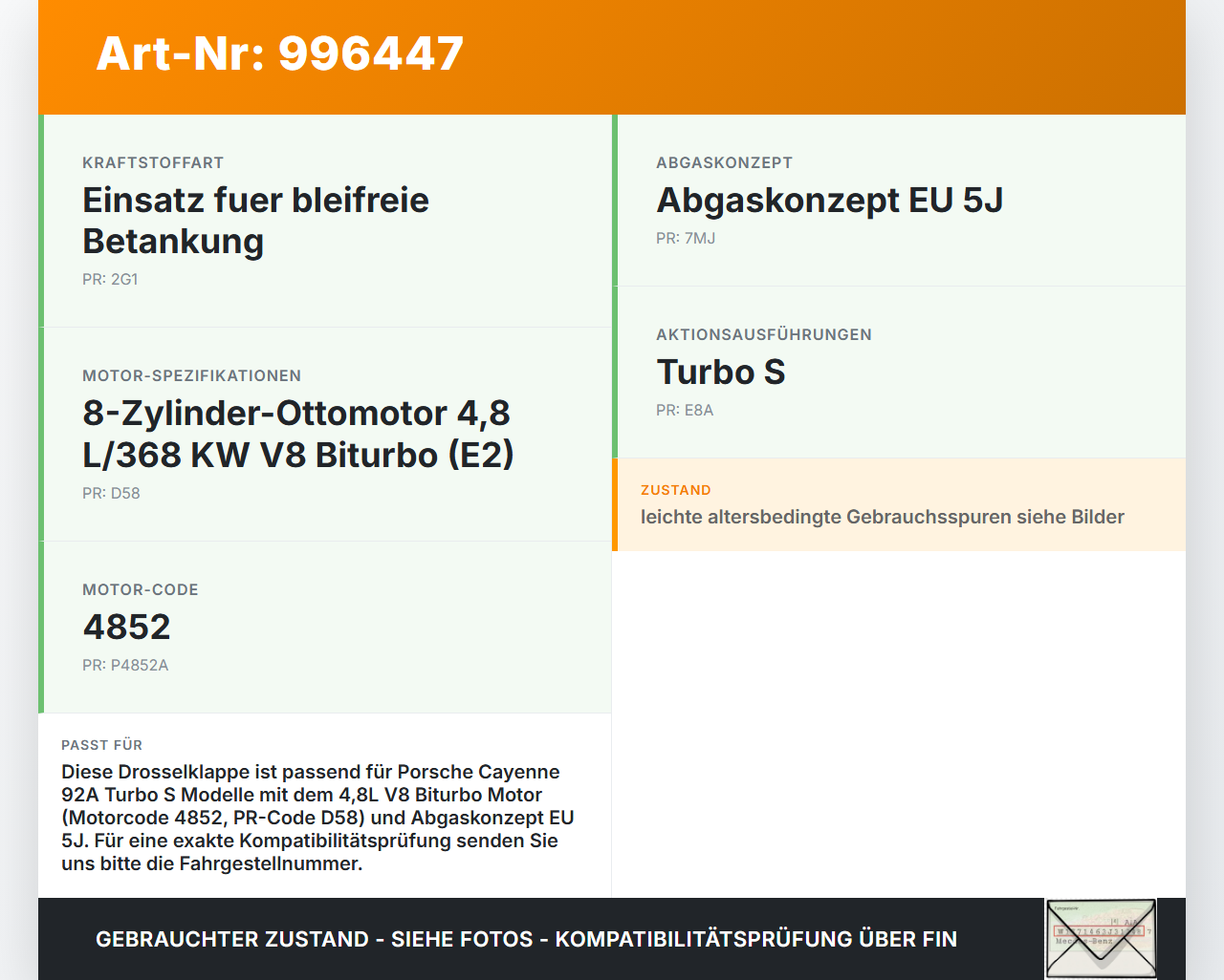 Porsche Cayenne 92A Turbo S 4,8 405KW 4852 Drosselklappe Porsche Cayenne 92A Turbo S 20.06.2014 94860511503... Vorschau 3