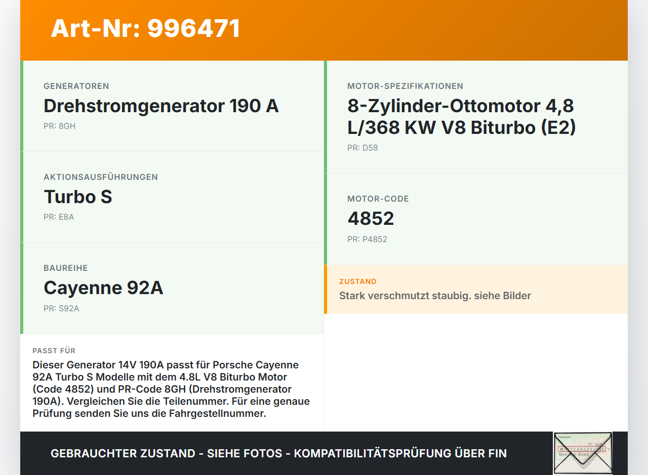 Porsche Cayenne 92A Turbo S 4,8 405KW Lichtmaschine Generator 14V 190A Porsche Cayenne 92A Turbo S 20.06.2014... Vorschau 3