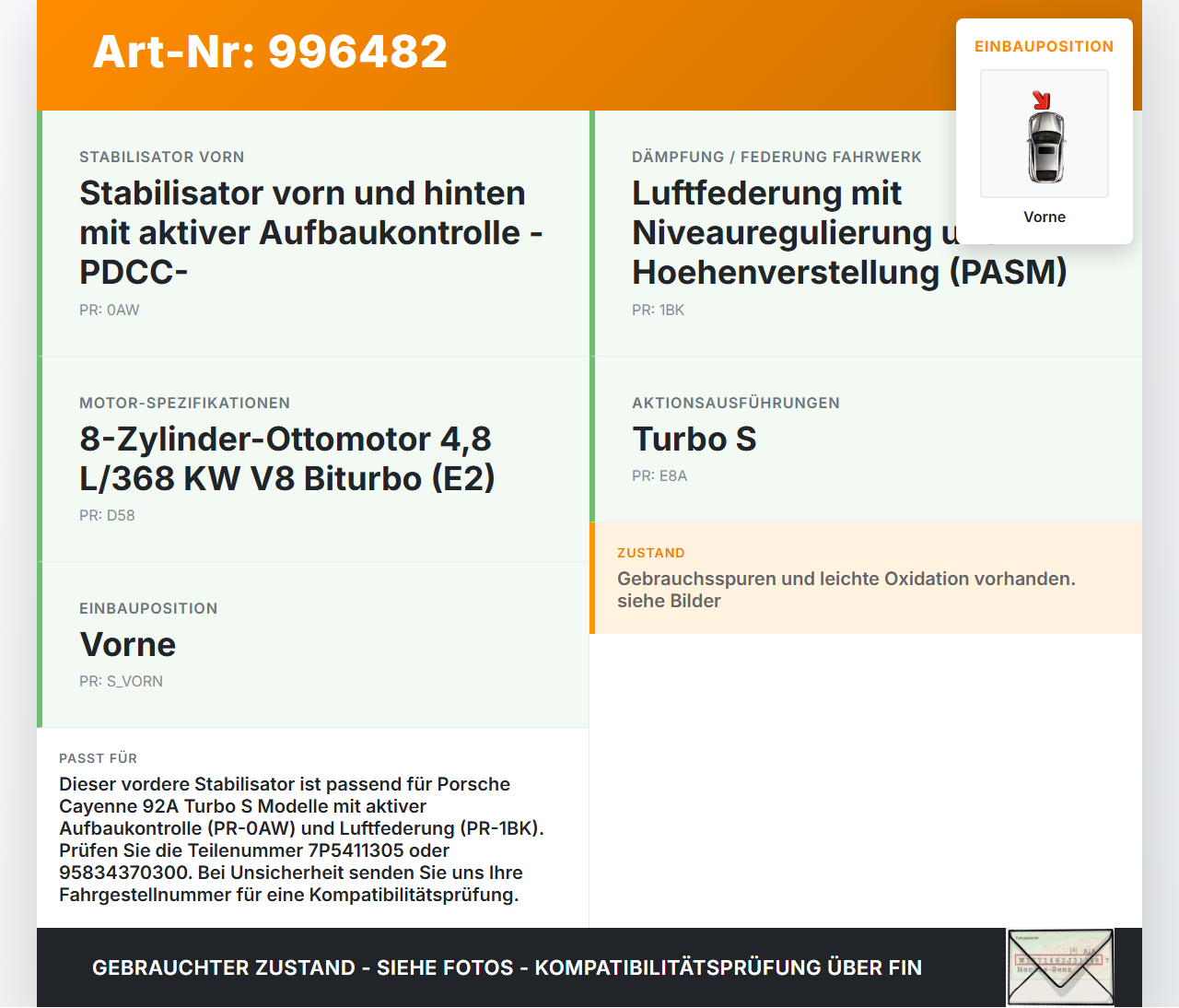 Porsche Cayenne 92A Turbo S Stabilisator Stabi Vorne Porsche Cayenne 92A Turbo S 20.06.2014 7P5411305 95834370300... Vorschau 3