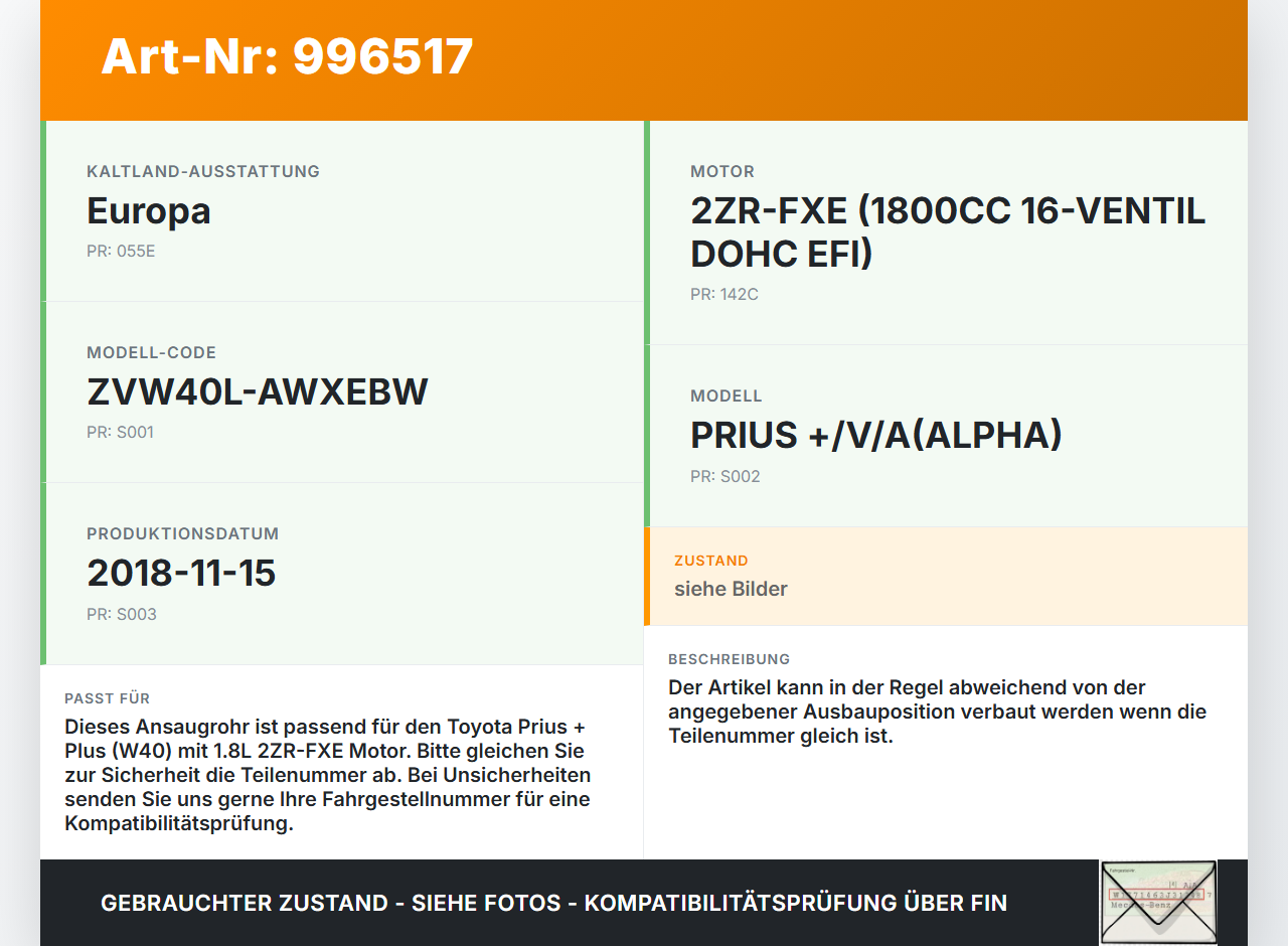 Toyota Prius + Plus W40 1,8 100KW Ansaugrohr Resonator Ladeluftkanal Toyota Prius + Plus W40 15.11.2015 gebraucht Vorschau 3