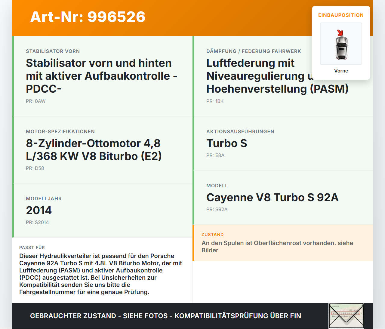 Porsche Cayenne 92A Turbo S Verteiler für Hydraulik Federrung Vorne Porsche Cayenne 92A Turbo S 20.06.2014... Vorschau 3