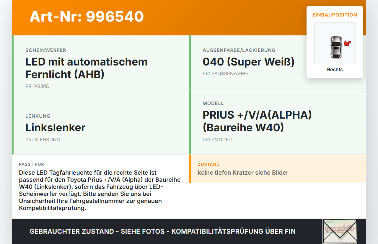 Toyota Prius + Plus W40 LED Tagfahrlicht Tagfahrleuchte Rechts Toyota Prius + Plus W40 15.11.2015 gebraucht Vorschau 3