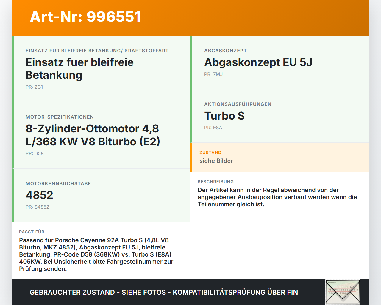Porsche Cayenne 92A Turbo S 4,8 405KW Injektor Einspritzdüse Zyl.4 Porsche Cayenne 92A Turbo S 20.06.2014... Vorschau 3