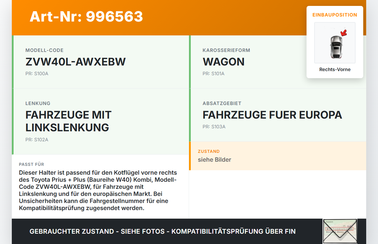 Toyota Prius + Plus W40 Kombi Halter Träger Führung Aufnahme für Kotflügel Rechts Vorne Toyota Prius + Plus W40... Vorschau 3