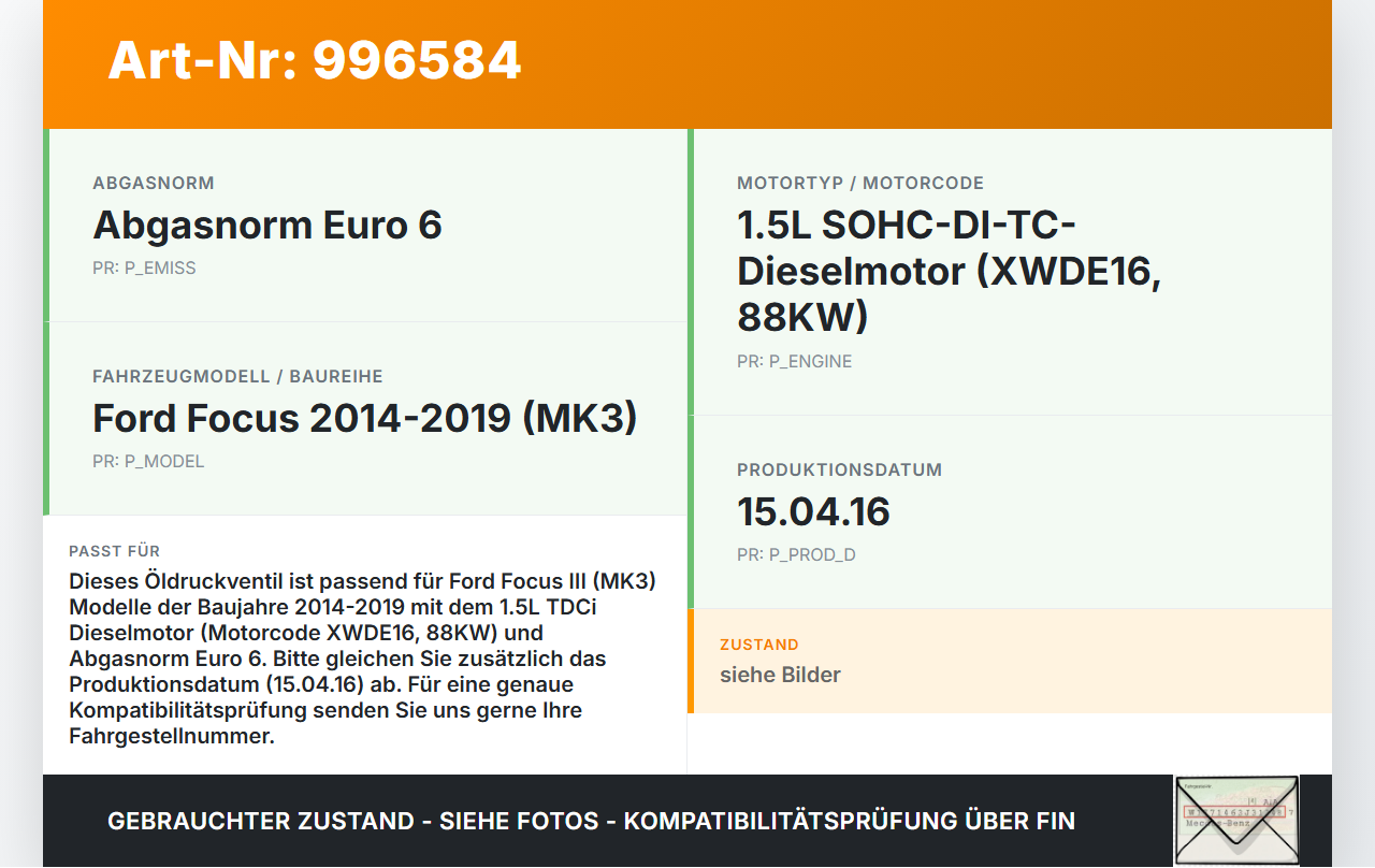 Ford Focus III 3 14-20 TDCi 1,5 88KW XWDE16 Öldruckventil Nockenwellenverstellung Verstellung für Nockenwelle Ford... Vorschau 3