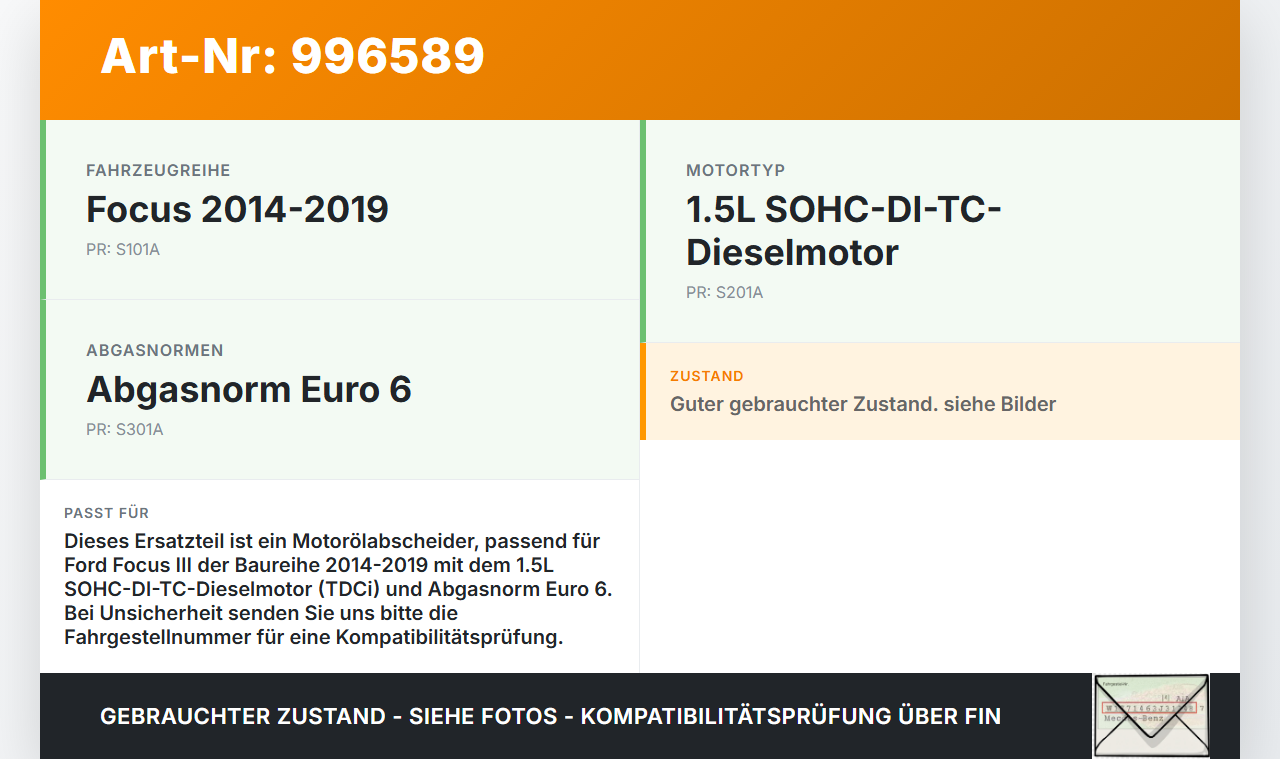 Ford Focus III 3 14-20 TDCi 1,5 88KW XWDE16 Motorölabscheider Motoren Ölabscheider Ford Focus III 3 14-20... Vorschau 3