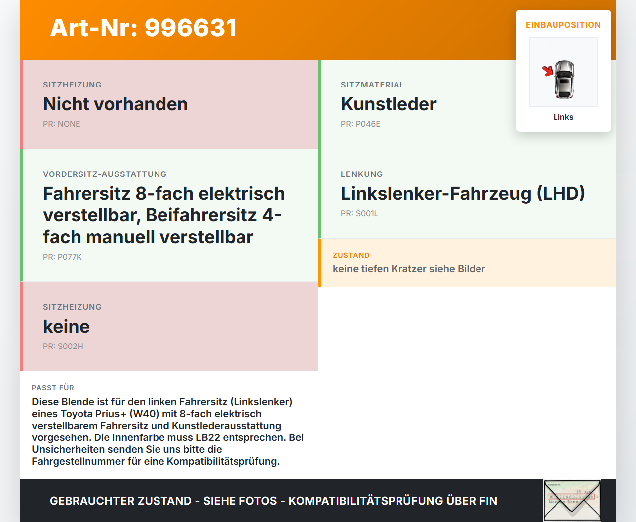 Toyota Prius + Plus W40 Blende Seitenverkleidung für Fahrer Sitz Links Aussen Toyota Prius + Plus W40 15.11.2015... Vorschau 3