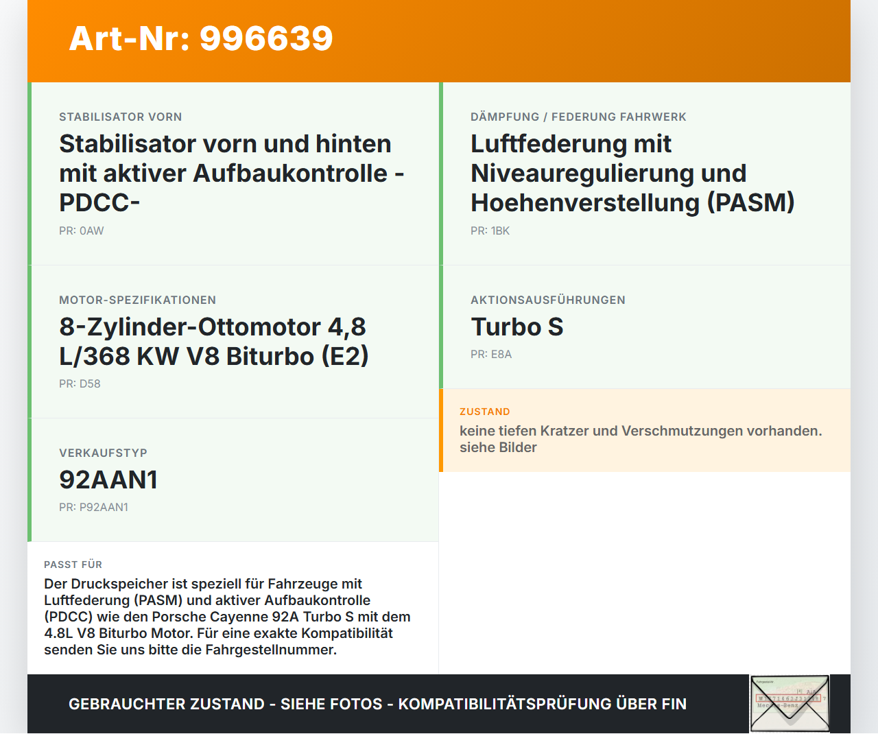 Porsche Cayenne 92A Turbo S Druckspeicher Porsche Cayenne 92A Turbo S 20.06.2014 95835804300 7P0616201A... Vorschau 3