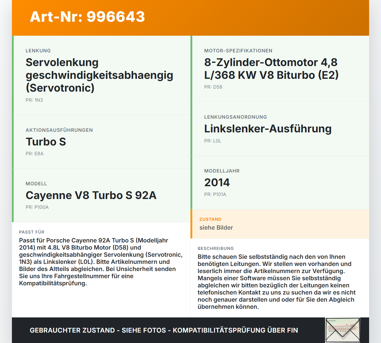 Porsche Cayenne 92A Turbo S 4,8 405KW Servo Schlauch Servoleitung Porsche Cayenne 92A Turbo S 20.06.2014 gebraucht Vorschau 3