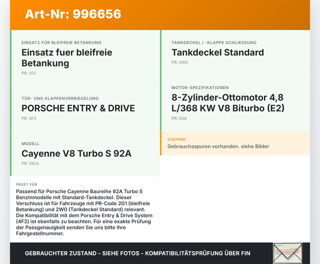 Porsche Cayenne 92A Turbo S Tankdeckel Verschluss Tankverschluss Porsche Cayenne 92A Turbo S 20.06.2014 95820124120... Vorschau 3