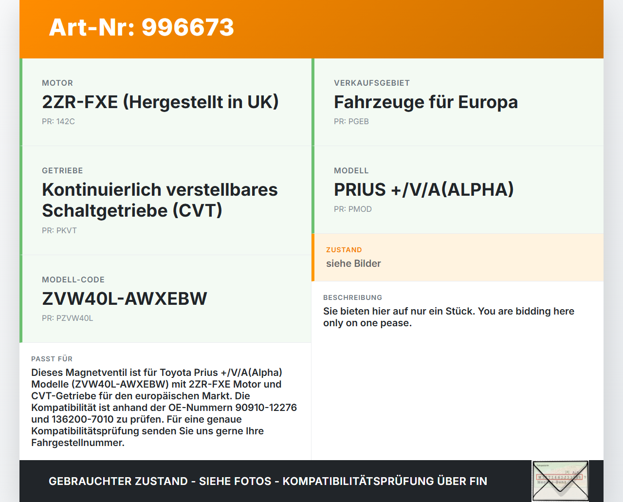 Toyota Prius + Plus W40 1,8 100KW Magnetventil Unterdruckventil Toyota Prius + Plus W40 15.11.2015 90910-12276... Vorschau 3