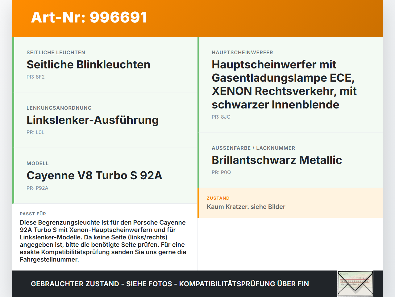 Porsche Cayenne 92A Turbo S Leuchte Begrenzungsleuchte Porsche Cayenne 92A Turbo S 20.06.2014 95863241100... Vorschau 3