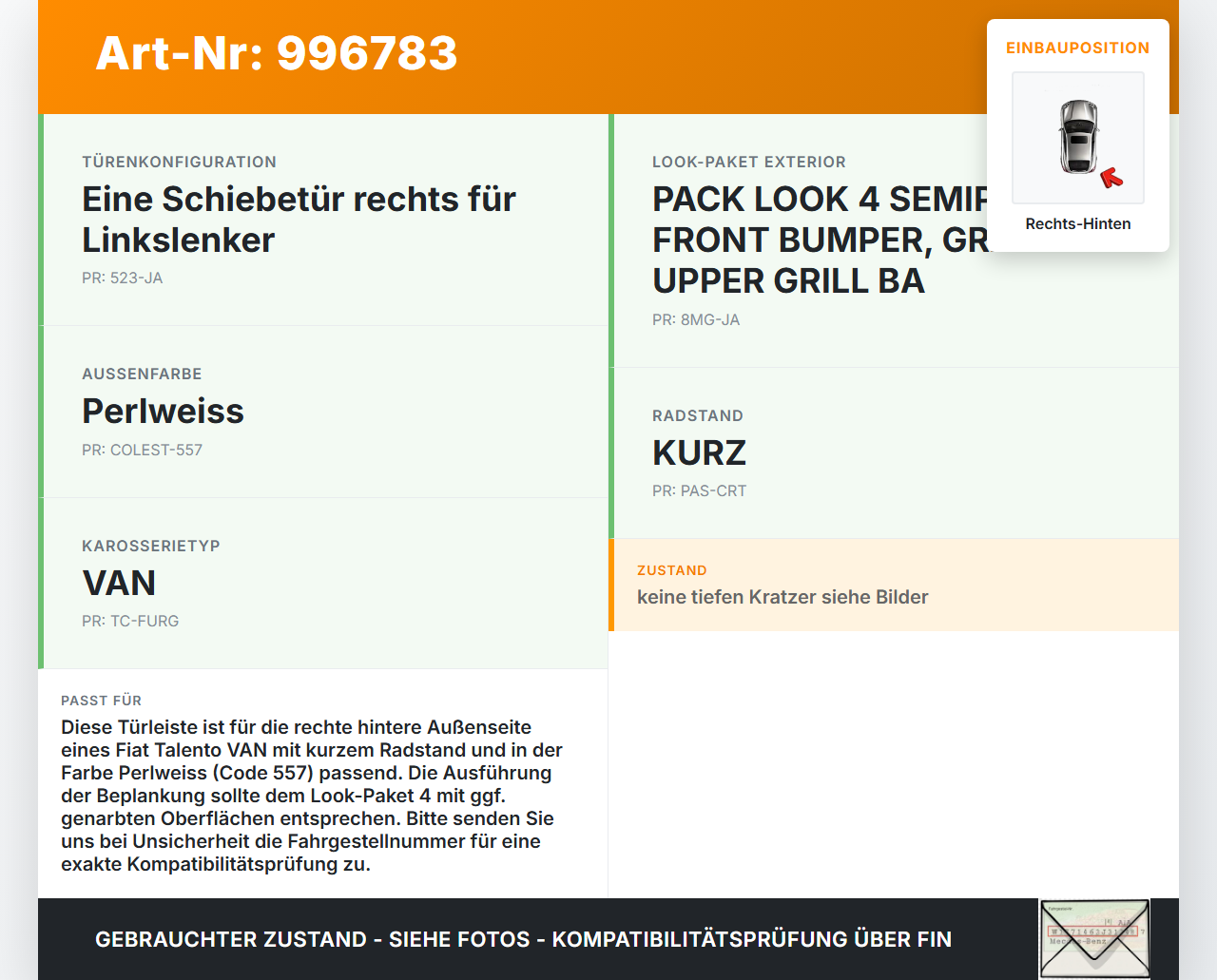 Fiat Talento 296 16-21  VAN Türleiste Beplankung Rechts Hinten Aussen 557 Fiat Talento 296 16-21 10.07.2018... Vorschau 3
