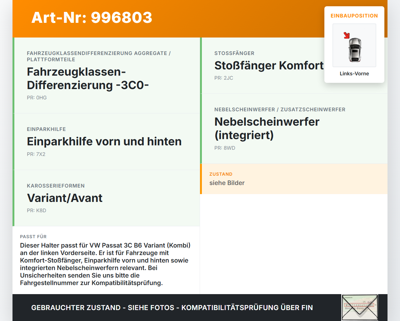 VW Passat 3C B6 06-10 Kombi Halter Träger Aufnahme Führung für Stoßstange Links Vorne VW Passat 3C B6 06-10... Vorschau 3